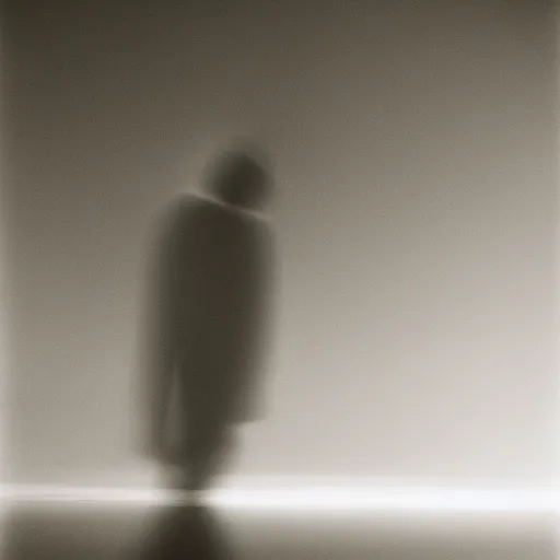 Image similar to an abstract photograph of a lonely male shadowy figure, underwater, motion blur, 35 mm, black-and-white