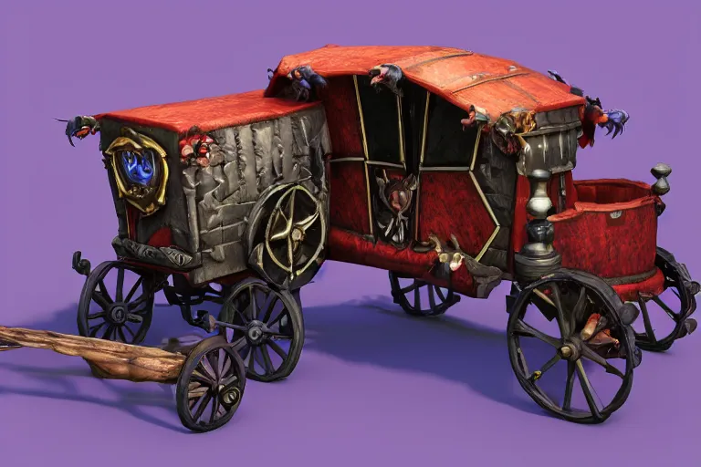 Prompt: 3d sculpt of a gothic circus wagon, artstaton, League of Legends, red dead redemption2, overwatch, digital illustration