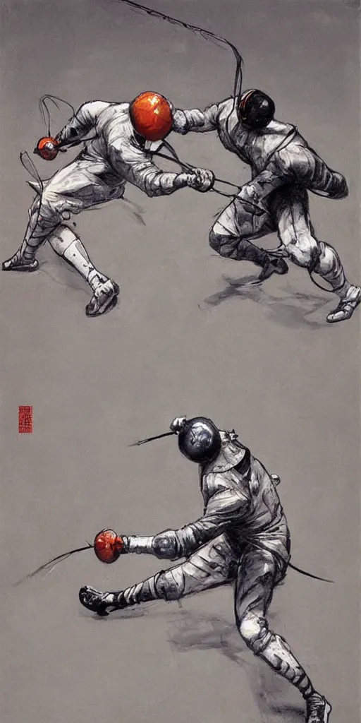 Image similar to oil painting scene from Fencing art by kim jung gi