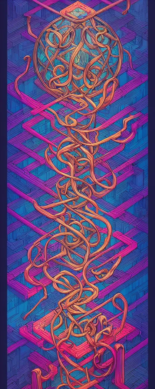 Image similar to arcane twisted turn of fate abstraction, centered award winning ink pen illustration, isometric abstract illustration by dan mumford, edited by craola, technical drawing by beeple and tooth wu, tiny details by artgerm and watercolor girl, symmetrically isometrically centered