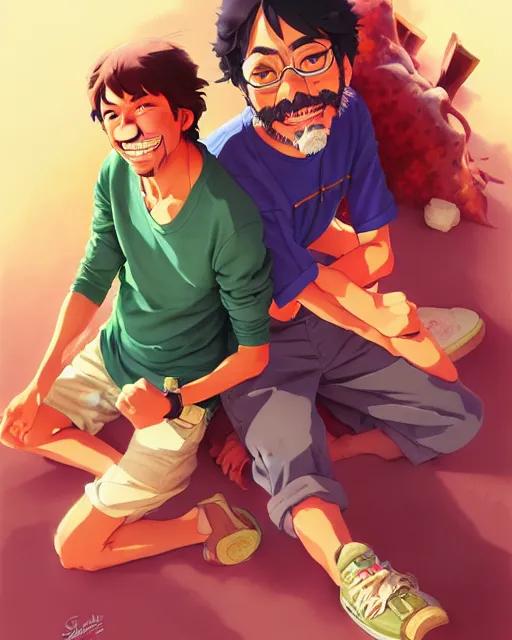 Image similar to cheech and chong, portrait shinkai makoto studio ghibli studio key hideaki anno sakimichan stanley artgerm lau rossdraws james jean marc simonetti elegant highly detailed digital painting artstation pixiv