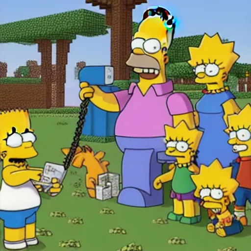 Image similar to The Simpsons in Minecraft