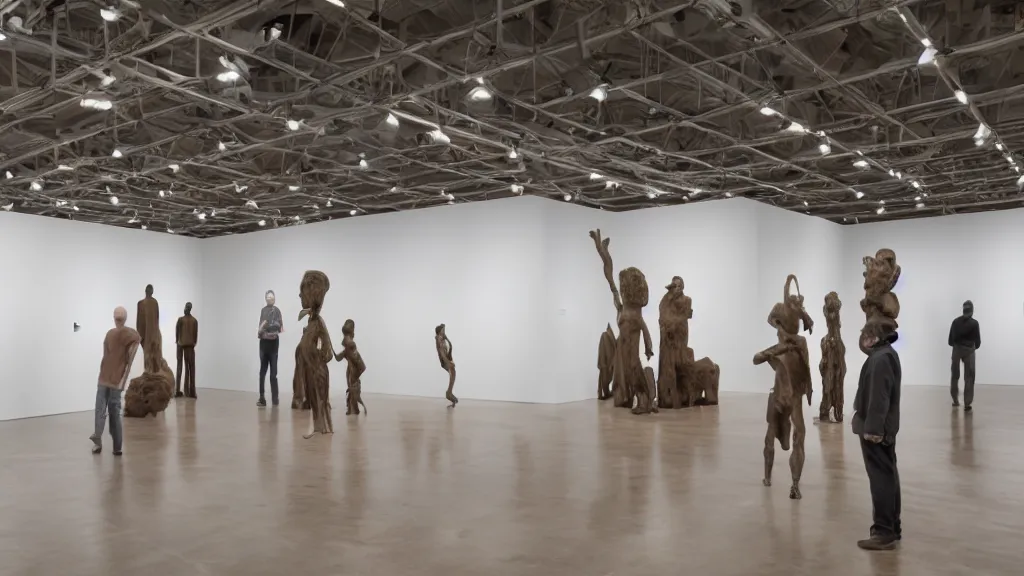 Image similar to gallery view, new sculptures by paul mccarthy and ron mueck