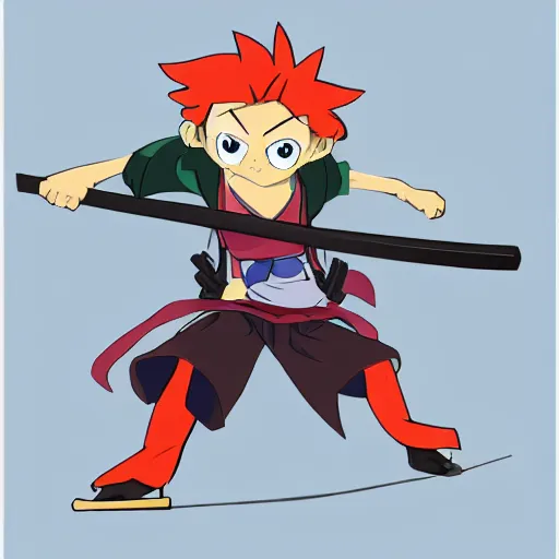 Prompt: skater character with katana in hands, cartoon stylised proportions by hiroyuki imaishi 今 石 洋 之 gainax studio trigger and yoh yoshinari animation art