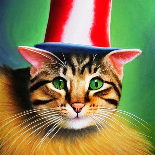 Prompt: photorealistic painting of the Cat in the Hat