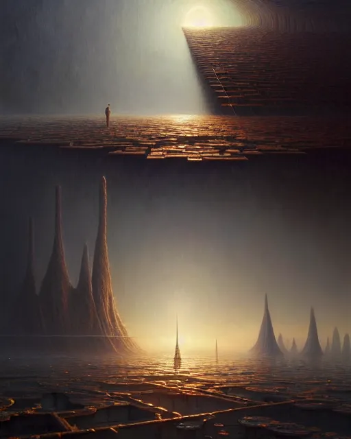 Image similar to a hyper - detailed 3 d render like a oil painting of the construction of a unified theory, surrealism!!!!! surreal concept art, lifelike, photorealistic, digital painting, aesthetic, smooth, sharp focus, artstation hd, by greg rutkowski, bruce pennington, valentina remenar and asher duran,