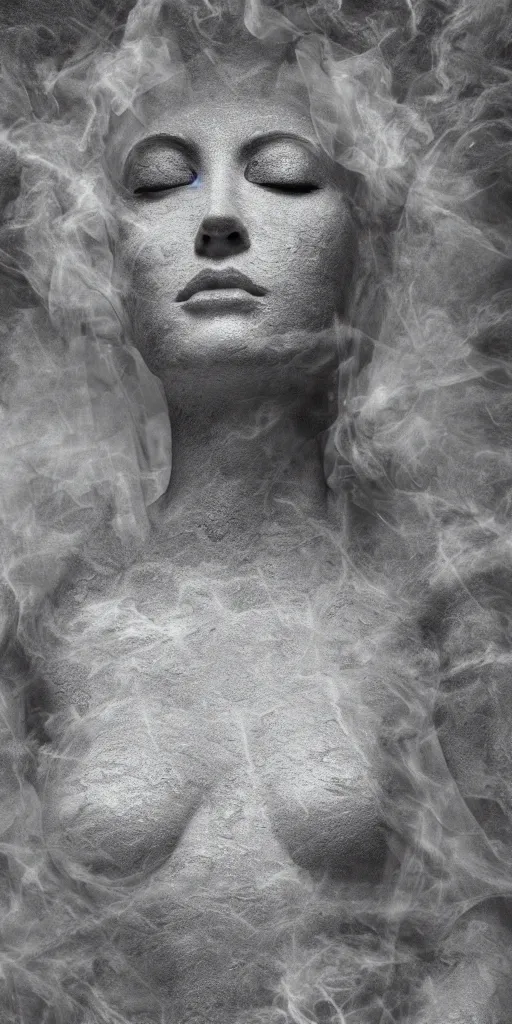 Prompt: a goddess with many arms obscured by whisps of smoke and dust particles, highly detailed, hyperrealism, octane render