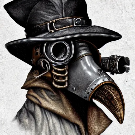 Image similar to steampunk plague doctor, digital art, artstation, highly detailed