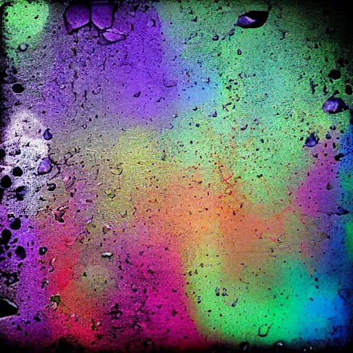 Image similar to prismatic, poisoned tears, falling too the oil - streaked concrete