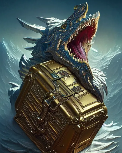 Image similar to A living treasure chest with sharp teeth, highly detailed, intricate crystals, sharp focus, interior design art by Artgerm and Greg Rutkowski and WLOP