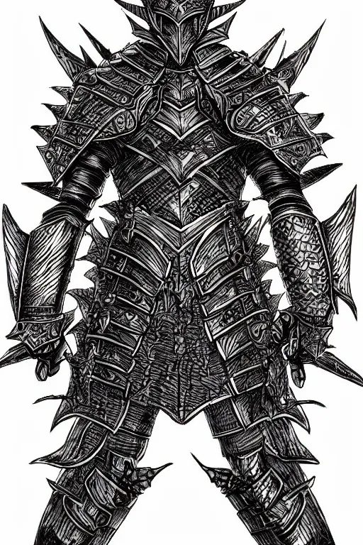 Image similar to thistle armoured warrior, symmetrical, highly detailed, digital art, pointy themed armour, sharp focus, trending on art station, kentaro miura manga art style