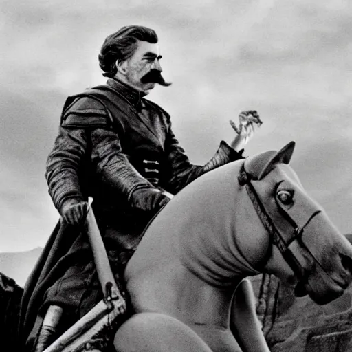 Prompt: Photo of Joseph Stalin riding the dragon from Game of Thrones ,