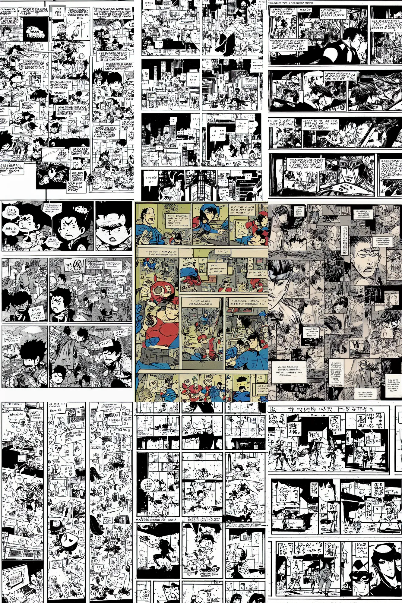 Prompt: comic strip, panel layout, hero, kazuhiro ootomo