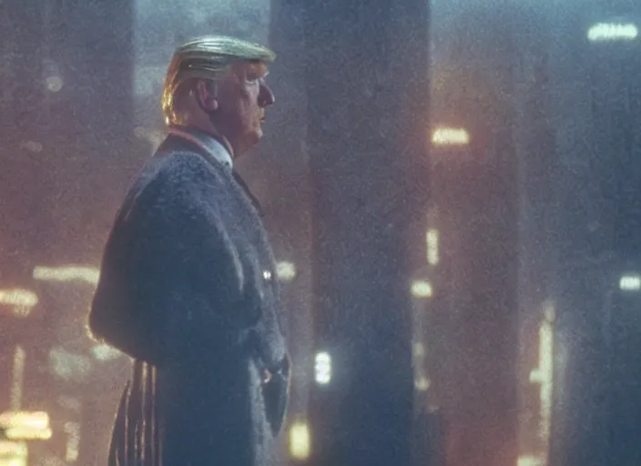 Prompt: film still donald trump meditating in blade runner, 8 k