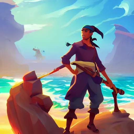 Image similar to painting treasure on sea of thieves game avatar hero smooth face median photoshop filter cutout vector, behance hd by jesper ejsing, by rhads, makoto shinkai and lois van baarle, ilya kuvshinov, rossdraws global illumination