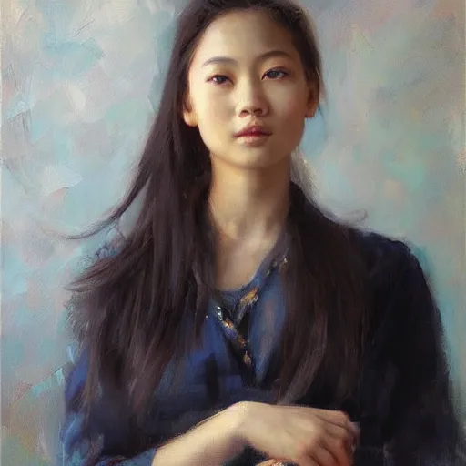 Image similar to “beautiful asian girl portrait in morning sun, Danile Gerhartz, oil painting, high resolution, highly detailed”