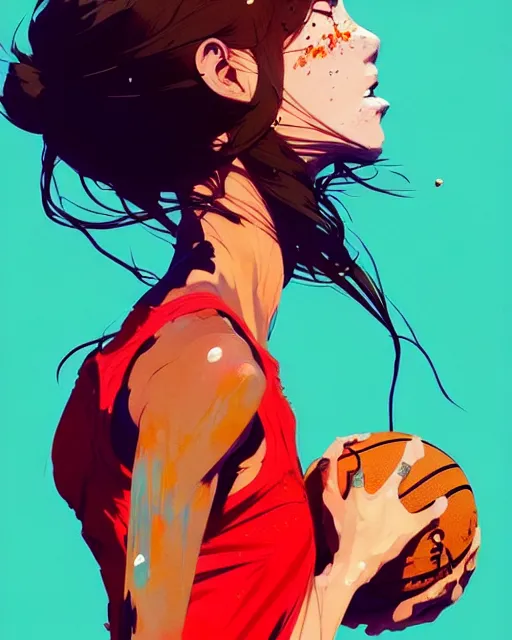 Image similar to a ultradetailed beautiful panting of a woman free throw, by conrad roset, greg rutkowski and makoto shinkai, trending on artstation