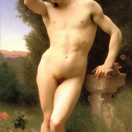 Prompt: Painting of a blond male Venus Apollo. Art by william adolphe bouguereau. During golden hour. Extremely detailed. Beautiful. 4K. Award winning.