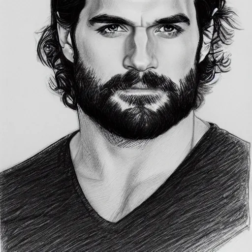 Prompt: portrait of henry cavill with a big bushy beard, pencil drawing