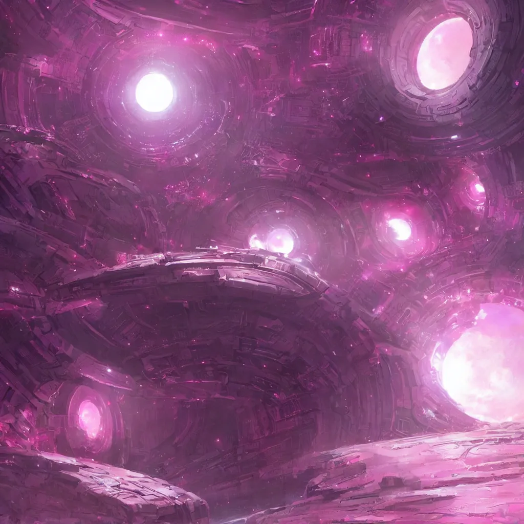 Image similar to scifi portal entrance, dyson sphere program pink planet, concept art, by greg rutkowski, xray melting colors