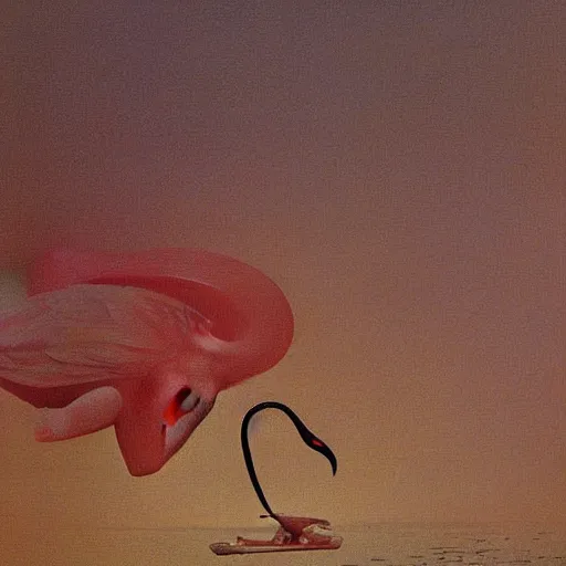 Image similar to flamingo with a shotgun by Zdzisław Beksiński, painting