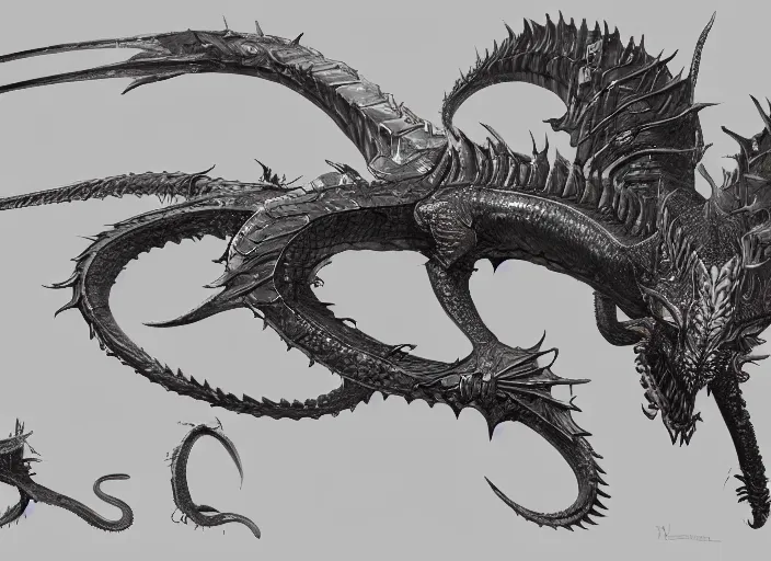 Image similar to detailed concept art of a dragon fish character by richard anderson, artstation, artstationhd, detailed scales, detailed texture, concept sheet