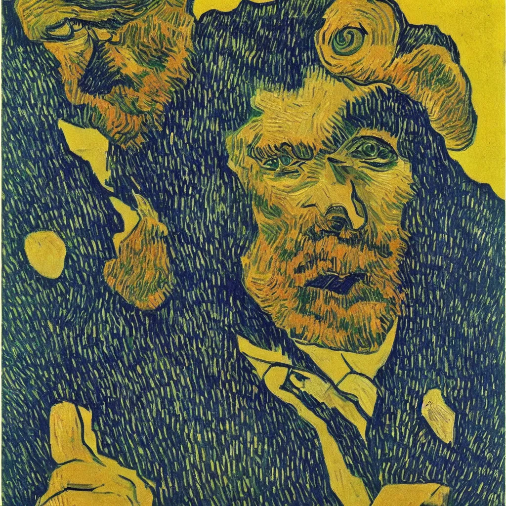 Prompt: a portrait of vincent van gogh painted by salvador dali