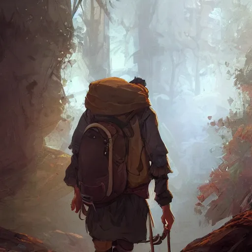 Prompt: character concept art of a hobo with rucksack, key visual, realistic shaded perfect face, fine details, dystopian environment and background, by stanley artgerm lau, wlop, rossdraws, james jean, andrei riabovitchev, marc simonetti, and sakimichan, trending on artstation in disco elysium