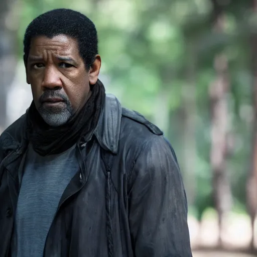 Prompt: Denzel Washington in walking dead telltale, movie still, face close-up, in color, detailed face, 4k