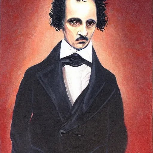 Image similar to award - winning painting of a edgar alan poe, full body shot