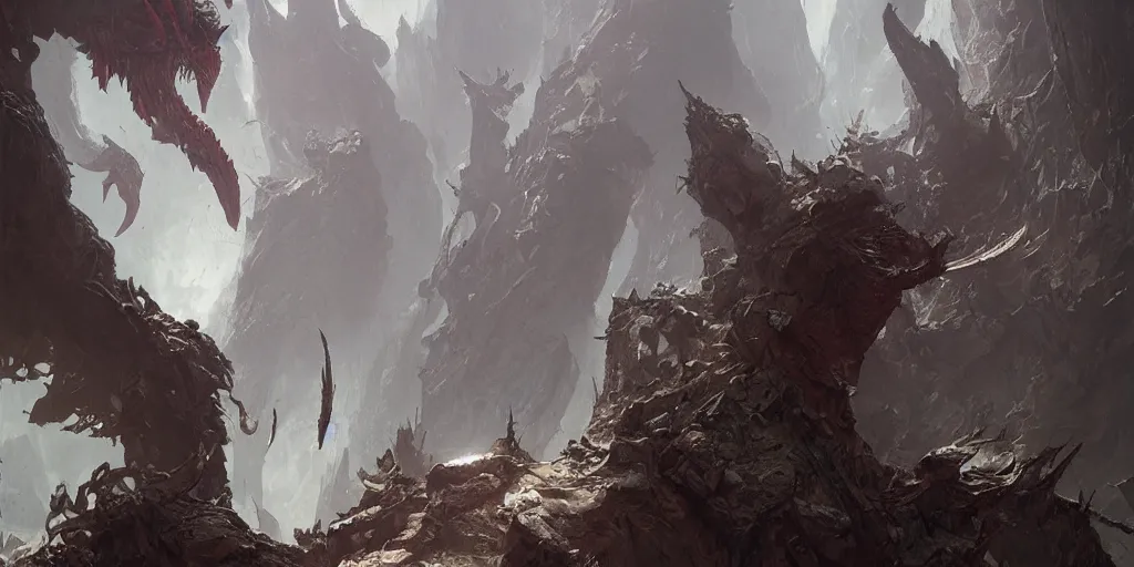 Image similar to a chasm fiend, greg rutkowski, 8 k, shallow depth of field, intricate detail, concept art,