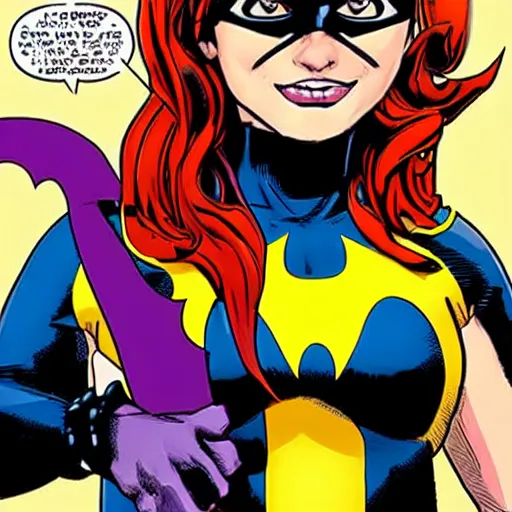 Prompt: Based upon the popular DC character, Barbara Gordon dons the guise of Batgirl to fight crime.