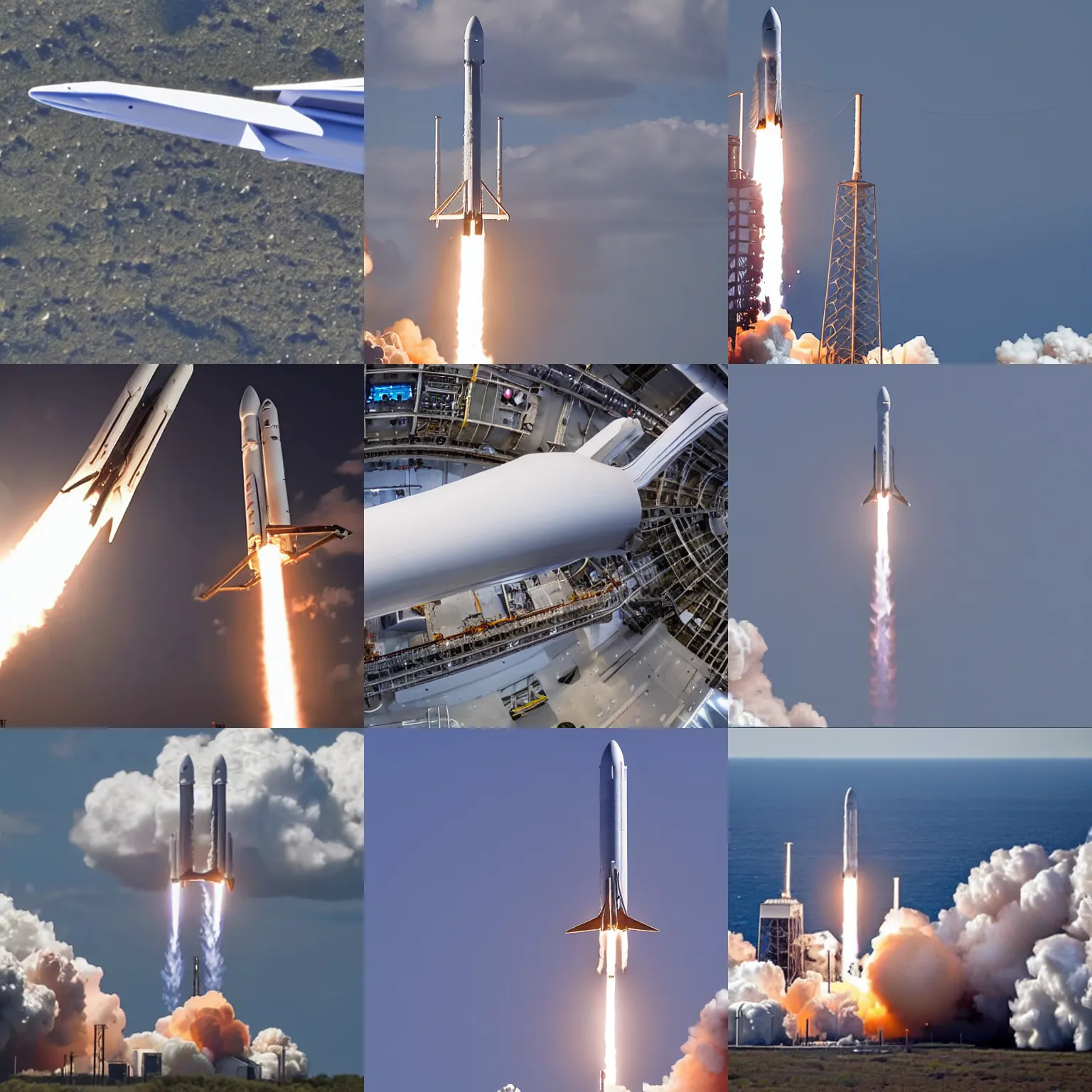 Prompt: a spacex starship superheavy rocket flying into space