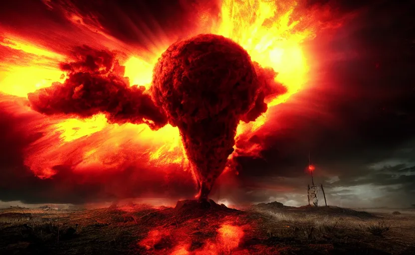 Image similar to skull shaped nuclear explosion of blood, cinematic shot, dramatic volumetric lighting, epic composition, 4K Ultra HD