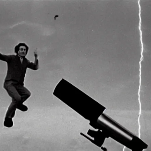 Image similar to Stanley Kubrick filming an alien invasion, jets chasing UFOs