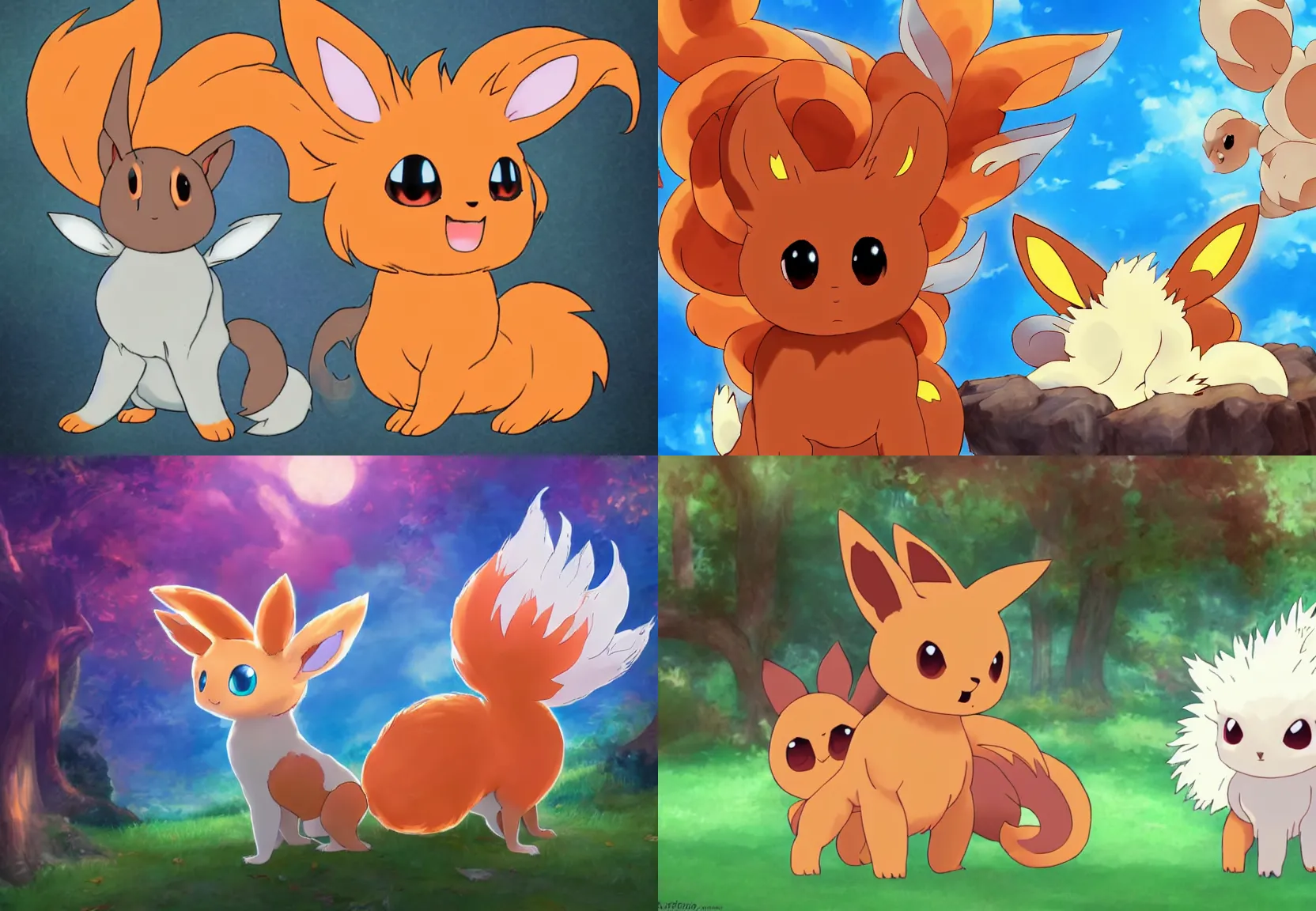 Prompt: The Child of Vulpix and Eevee