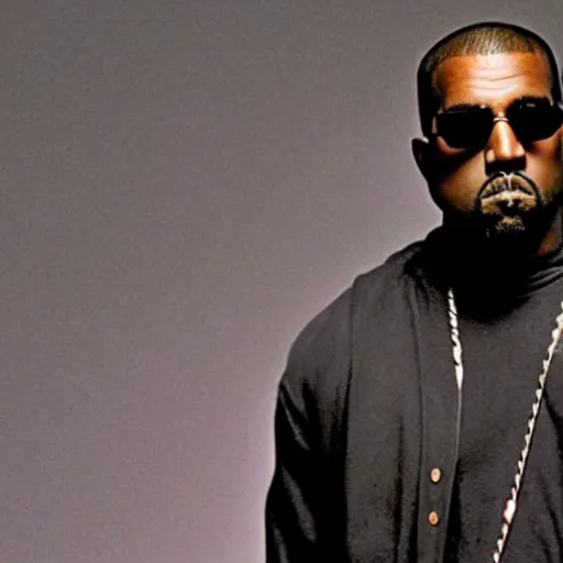Prompt: film still of kanye west!!! as morpheus in the matrix
