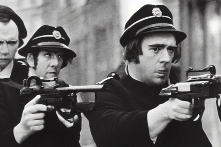 Image similar to a still of the movie hot fuzz directed by stanley kubrick in 1 9 8 0