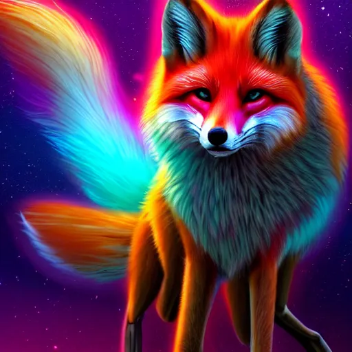 Prompt: digital fox, retrowave palette, digital world, highly detailed, electric breeze, strong wind, anatomically correct vulpine, synth feel, fluffy face, ear floof, flowing fur, super realism, accurate animal imagery, 4 k digital art