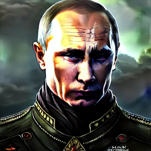 Prompt: Vladimir Putin as as Aiden Caldwell character from Dying Light 2 Stay Human, western, D&D, fantasy, intricate, elegant, highly detailed, digital painting, artstation, concept art, matte, sharp focus, illustration, art by Artgerm and Greg Rutkowski and Alphonse Mucha