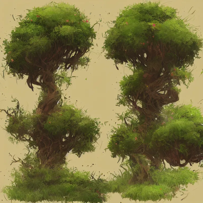 Image similar to lush bushes concept art, detailed diagrams, aesthetic, artstation