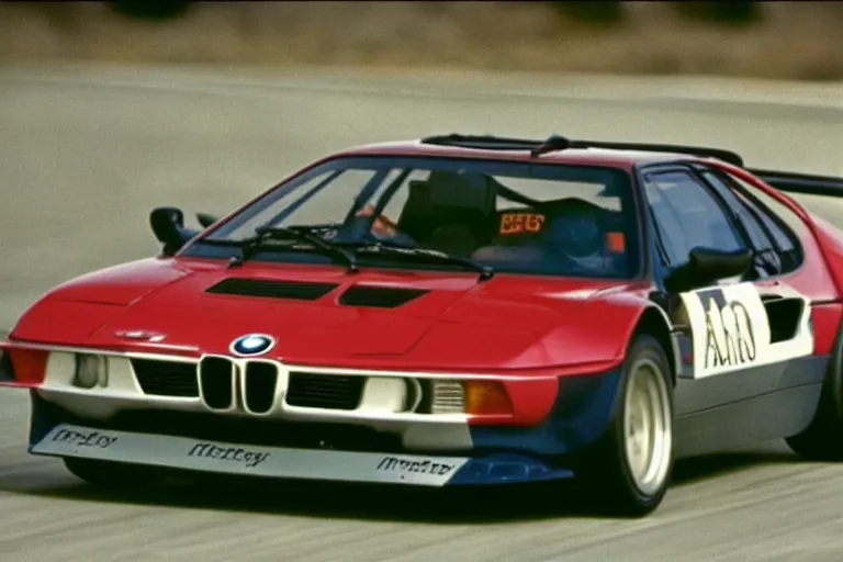 Image similar to BMW M1 Stratos!!!!!!!!!!, movie still, speed, cinematic Eastman 5384 film