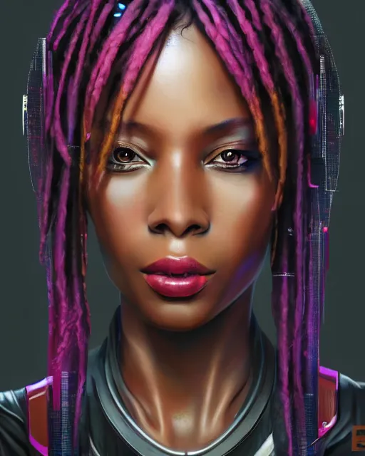 Prompt: cyberpunk realistic black female artist creating art on her computer, artstation trends, sci fi concept art, highly detailed, intricate, sharp focus, digital art, 8 k,