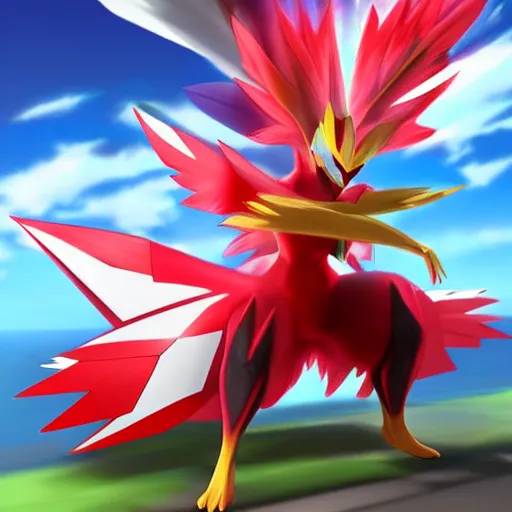 Prompt: A pokemon Blaziken that looks like a coconut, which splits in half into wings,Trending on art station. Unreal engine.