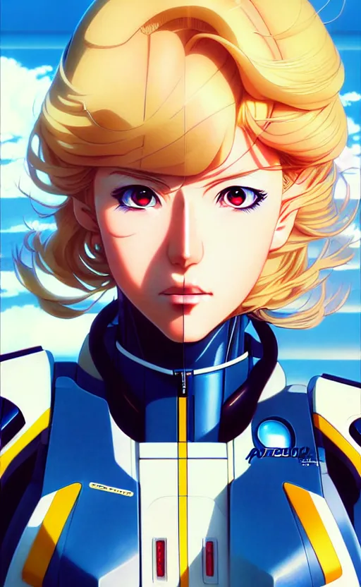 Prompt: An anime portrait of beautiful BLONDE FEMALE PILOT still from Robotech 1985 by Stanley Artgerm Lau ,WLOP , Ilya Kuvshinov , James Jean , Andrei Riabovitchev symmetrical