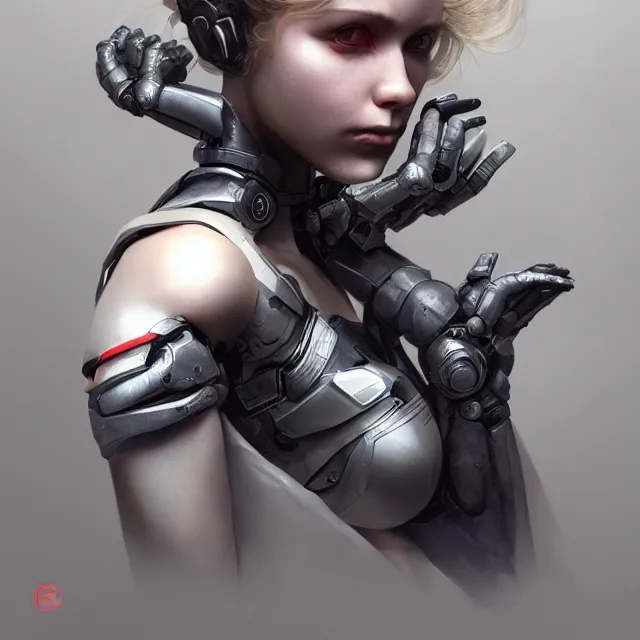 Prompt: girl with giant cyborg hands, cgsociety