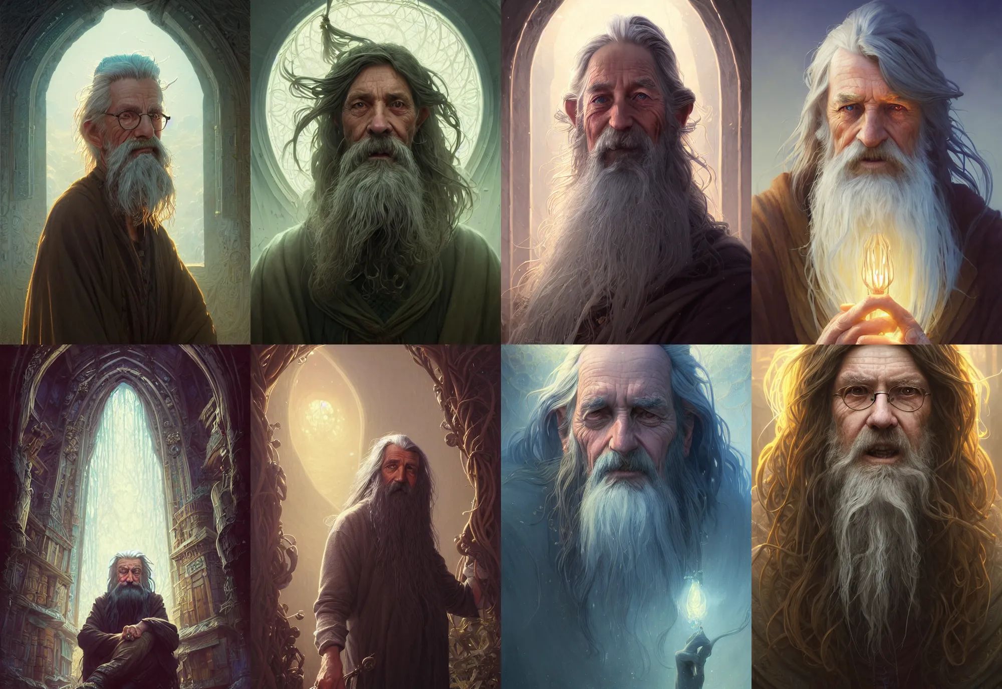 Prompt: highly detailed portrait of a very old wizard with long hairs, stephen bliss, unreal engine, fantasy art by greg rutkowski, loish, rhads, ferdinand knab, makoto shinkai and lois van baarle, ilya kuvshinov, rossdraws, tom bagshaw, alphonse mucha, global illumination, radiant light, detailed and intricate environment