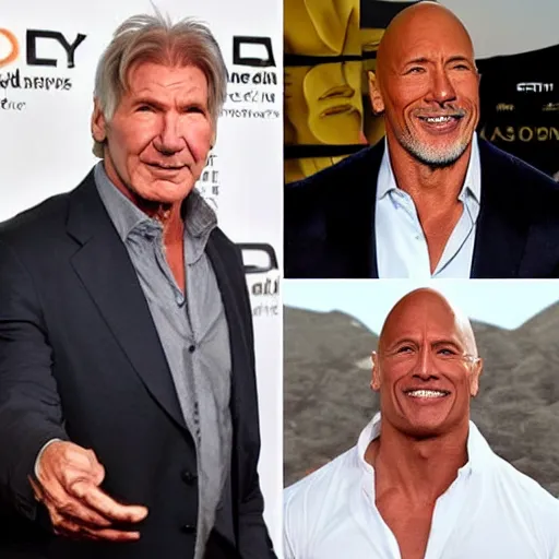 Image similar to Harrison Ford impersonating Dwayne Johnson