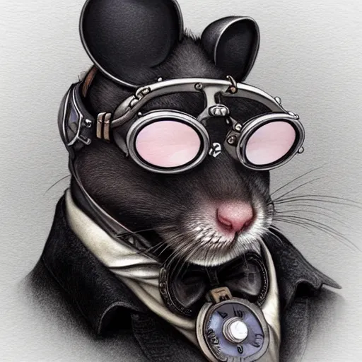 Prompt: a rat with steampunk googles, by ARTGERM