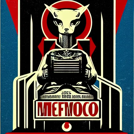 Image similar to shepard fairey poster of modern moloch